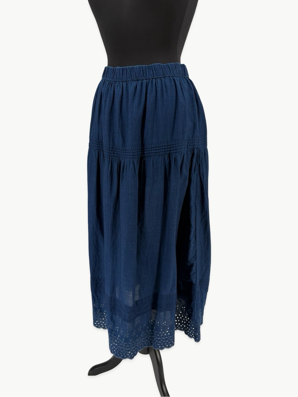Gap × DÔEN Eyelet Midi Skirt Size Medium Indigo Blue Cotton A-Line Cottagecore - Picture 10 of 14